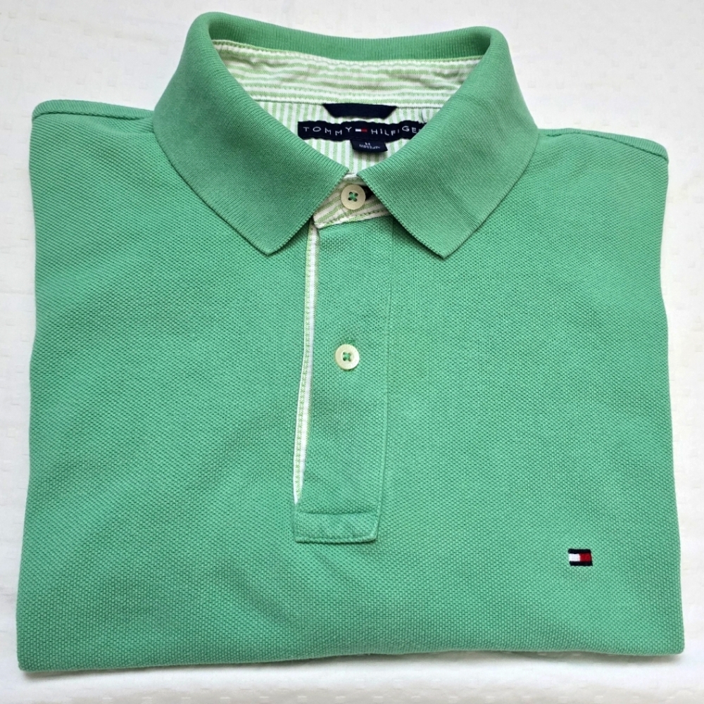 Men's Tommy Hilfiger 2 Button Pique Polo in Mint Green